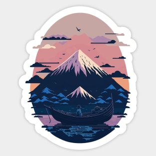 Serene Mount Fuji Sunset Peaceful River Scenery Sticker